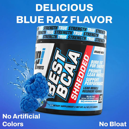 Best BCAA Shredded - Caffeine-Free Thermogenic Recovery Formula - BCAA Powder - Lean Muscle Building - Accelerated Recovery - Weight Loss - Hydration - Blue Raz - 25 Servings - 9.7 Oz.