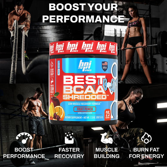 Best BCAA Shredded, Caffeine-Free Thermogenic Recovery Powder, Fruit Punch, 9.7 Oz (25 Servings)