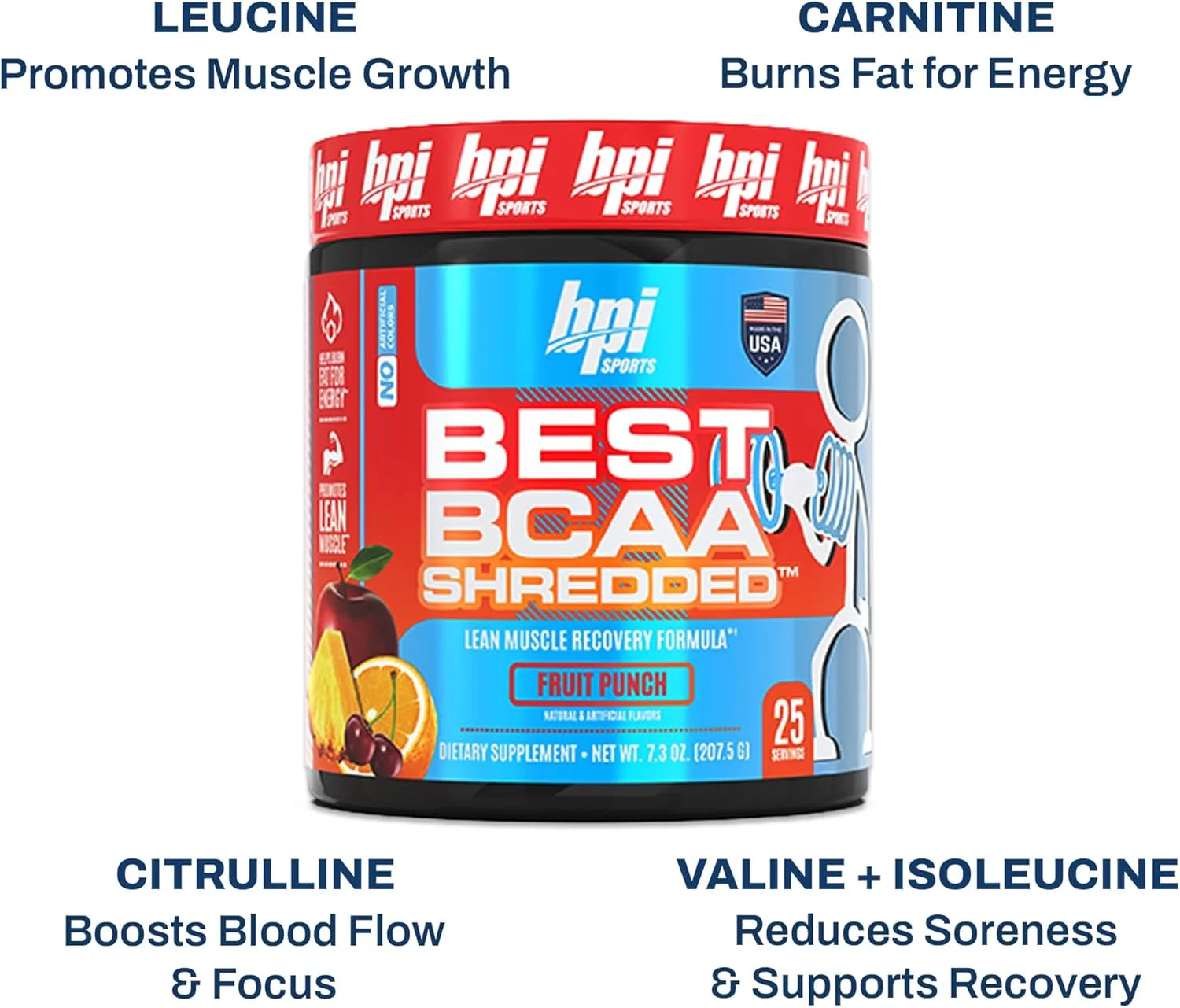 Best BCAA Shredded, Caffeine-Free Thermogenic Recovery Powder, Fruit Punch, 9.7 Oz (25 Servings)