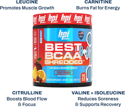 Best BCAA Shredded, Caffeine-Free Thermogenic Recovery Powder, Fruit Punch, 9.7 Oz (25 Servings)